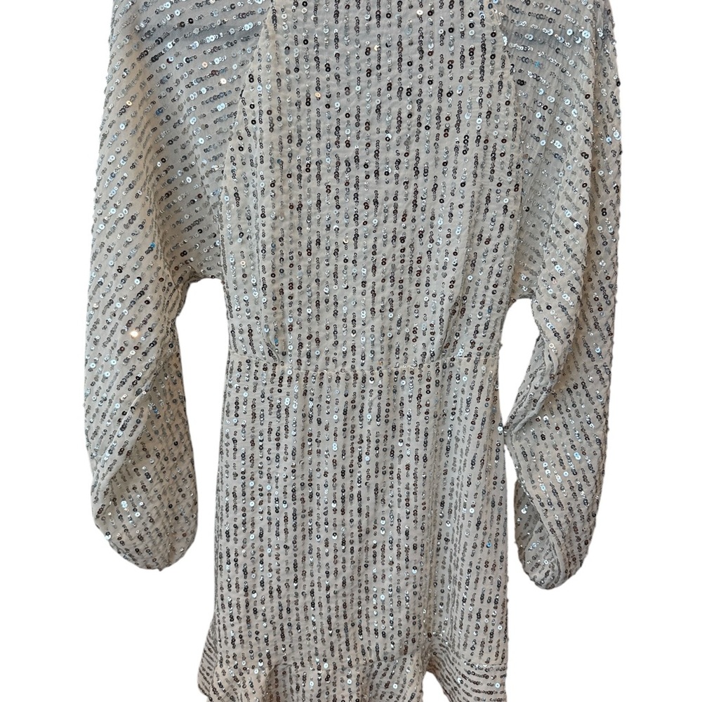 Zara Ivory Sequin Wrap Midi Dress - Picture 2 of 4